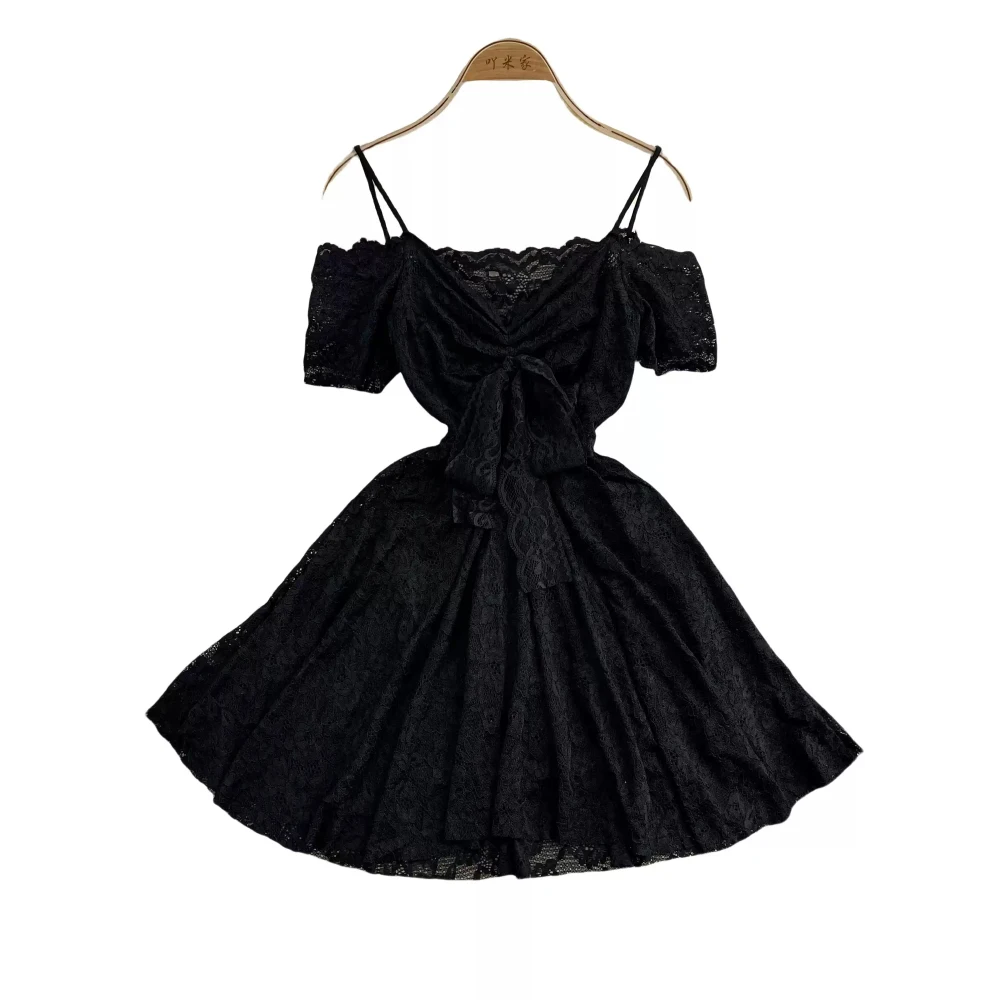 Frauen Sommer Spitzenkleid Koreanische Sexy A-Line Kurze Slash Neck Off Schulter Sexy Kleider Party Club Tragen für 18-24 jahre Alt