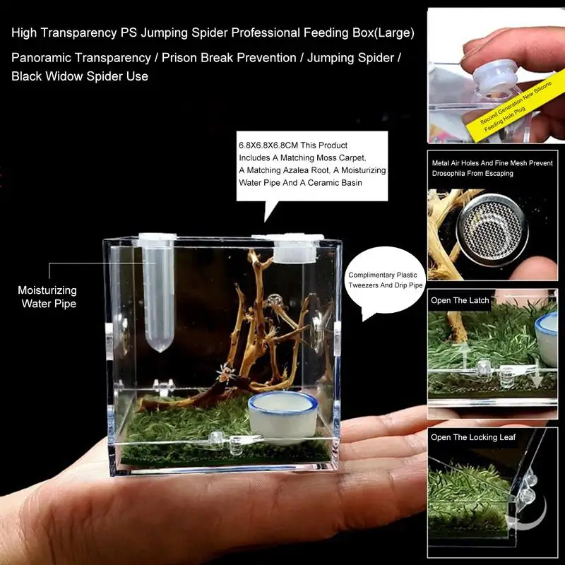 Small Reptiles Breeding Box Clear Acrylic Cage Habitat Insect Feeding Box Terrarium Tank Escape Proof For Jumping Spider