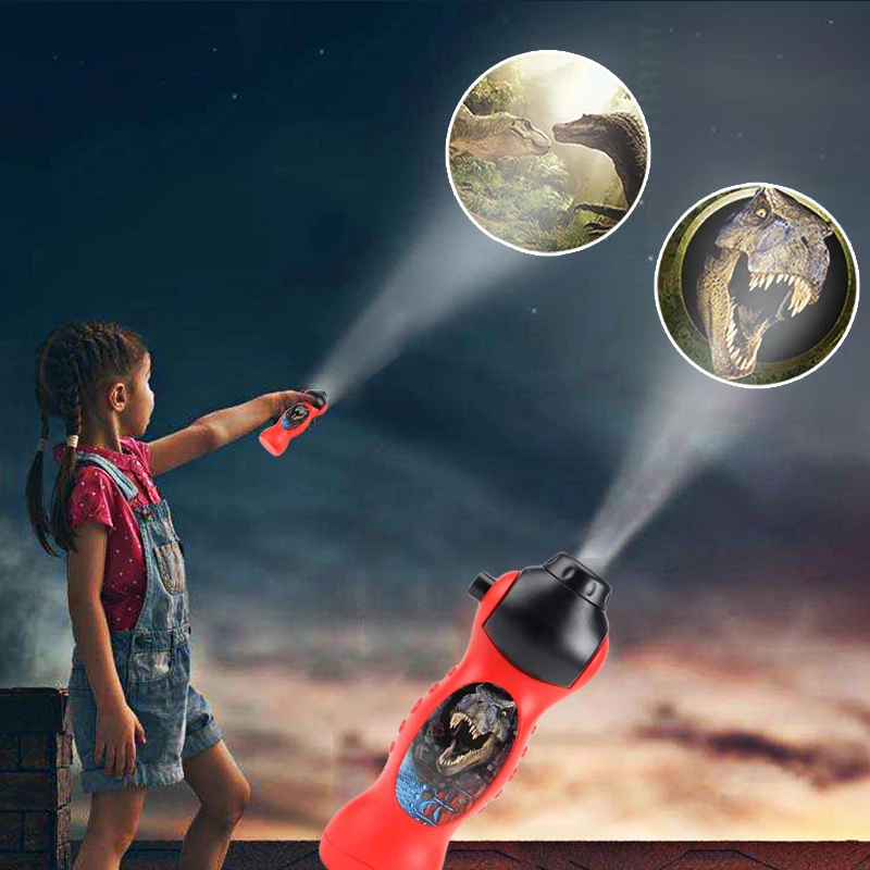 Children's Cartoon Projection Flashlight 24 Patterns Early Education Slides Holding Projector Electronic Luminous Dinosaur Toy