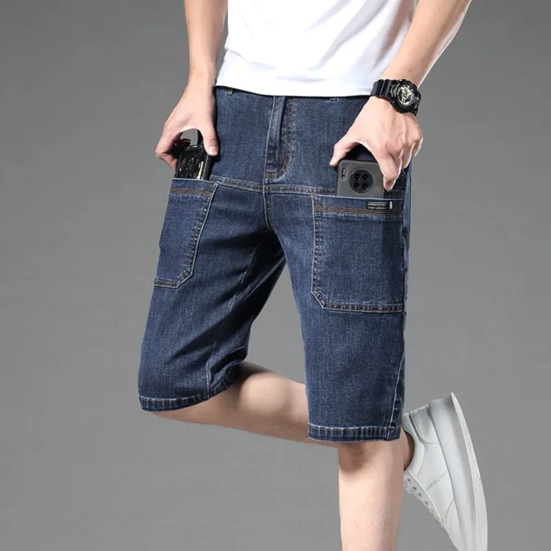 New Design Fashion multi-pocket Thin Denim Shorts Jeans men\'s Straight Stretch Bermuda Jeans Casual Shorts Pant Dropship Brand