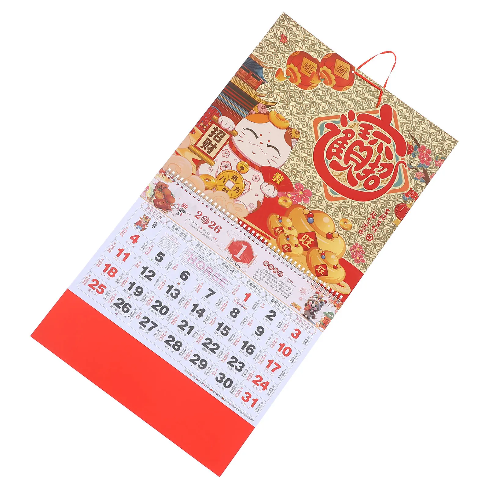 

Настенный календарь на 2026 год лошади, китайский лунный ежедневник для домашнего офиса, традиционный подвесной календарь со знаком зодиака, печать на бумаге