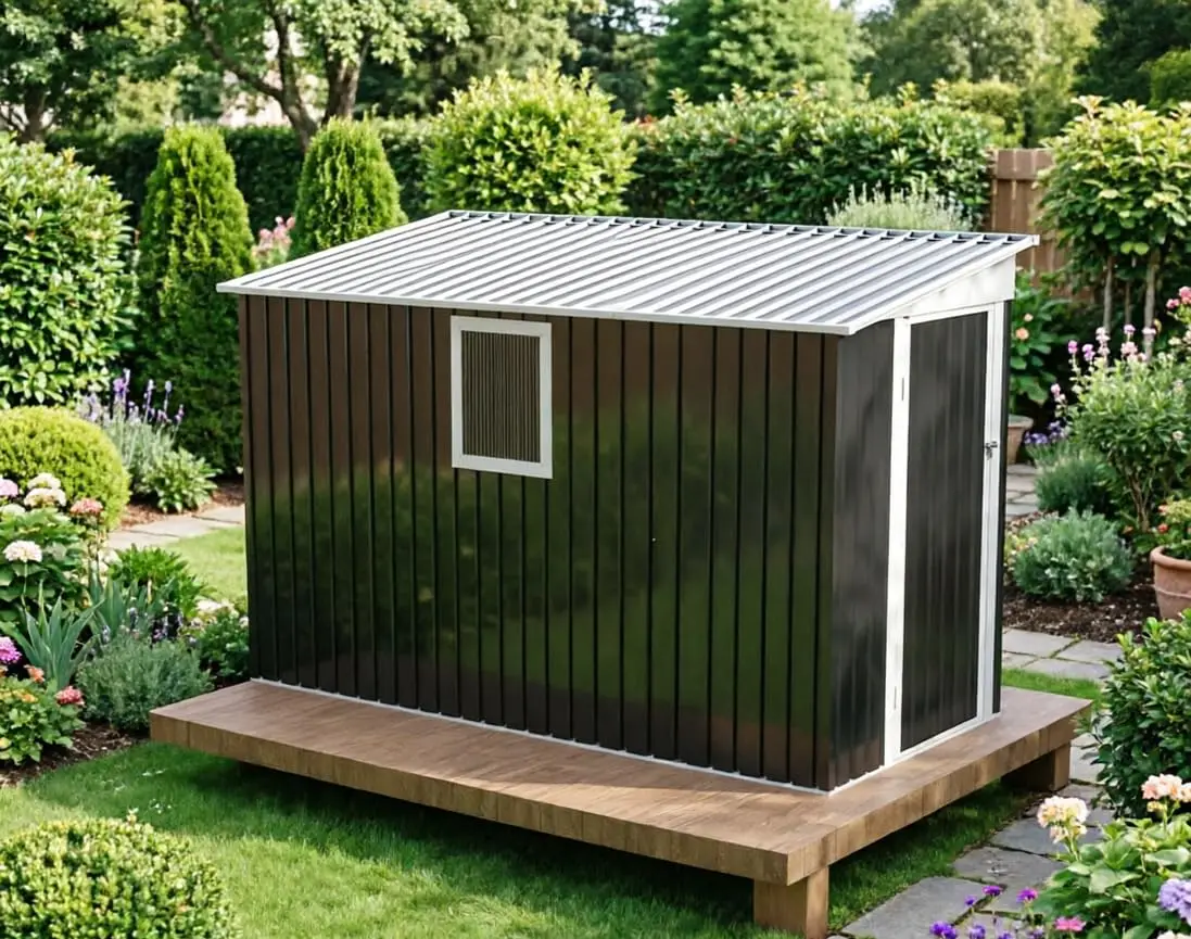Metal Shed 4x9 FT with Window & Door, Outdoor Storage, Galvanized Steel Sloped Roof, Heavy Duty for Garden Tools, Customized