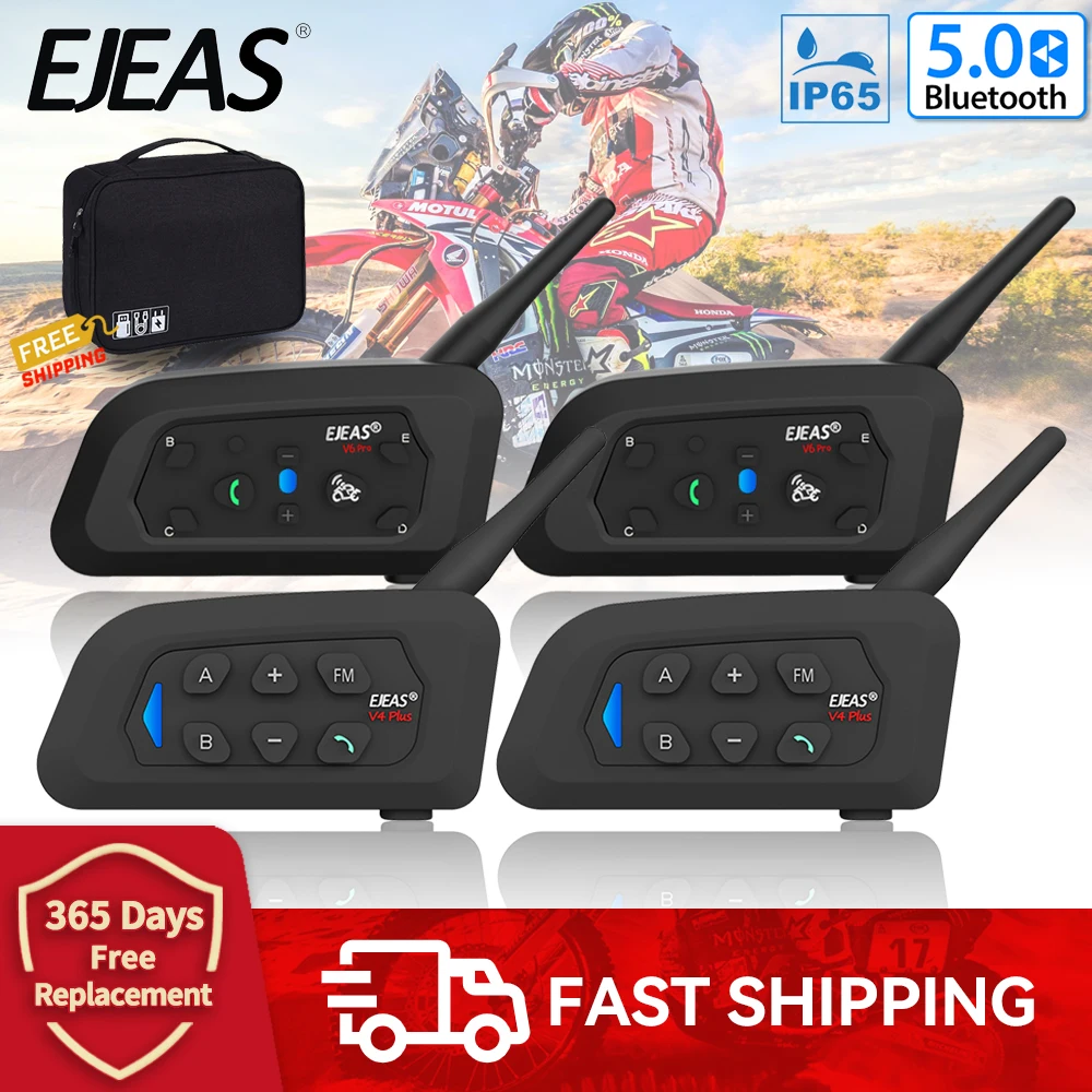 

4/3PCS EJEAS V6+V4 4 Riders Motorcycle Intercom Helmet Bluetooth Headset Talk at the Same Time Duplex Communicator Waterproof