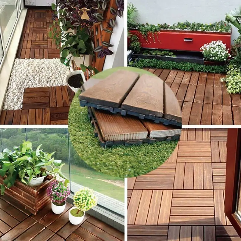 1pc Outdoor terrace antiseptic wood flooring self-splicing carbonized waterproof wood flooring balcony garden courtyard sunroom