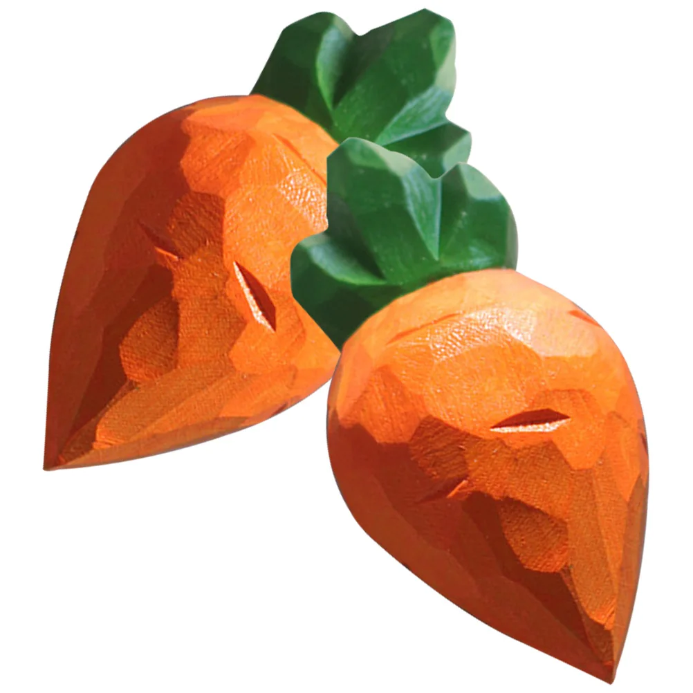 

2 Pcs Carrot Ornaments Wooden Easter Decorations Valentine DayFood Vegetable Shape Realistic Design Home Office Gifts