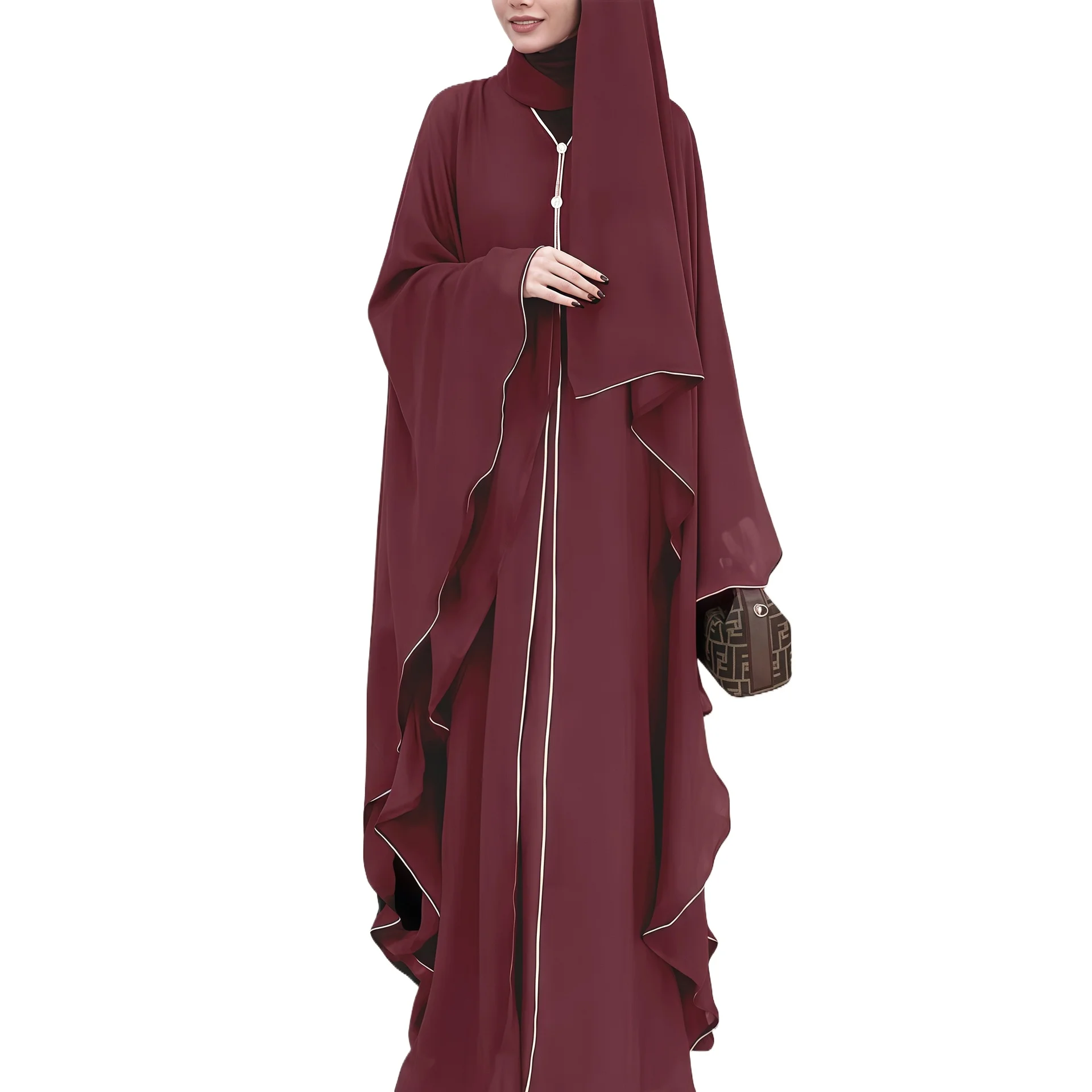 

Новое арабское мусульманское платье с V-образным вырезом и подолом-баской, с белой отделкой, элегантное, 2026 года, для Ближнего Востока