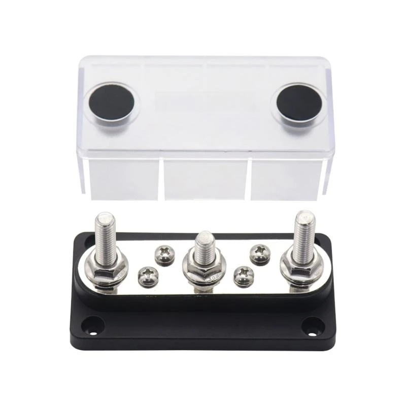 

P5ED 3 Post Power Distribution Block Bus Bar with Cover,150A Rating, Marine Bus Bar, Automobile, and Solar Wiring