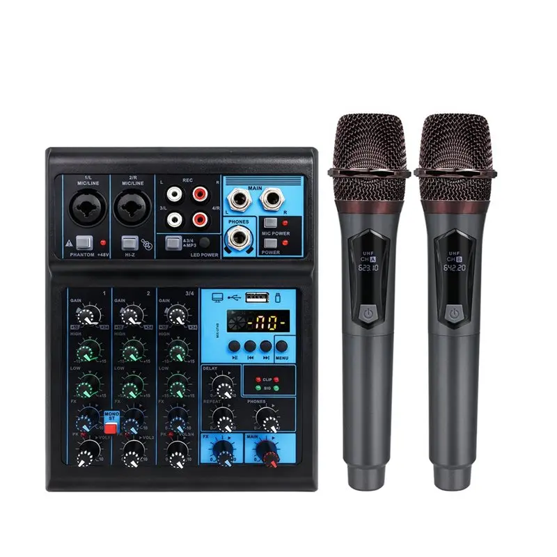 ABAN RGB 4CH Sound Card Mixing Console Mixer+ Microphone 4 Channel Professional Audio For Live Streaming