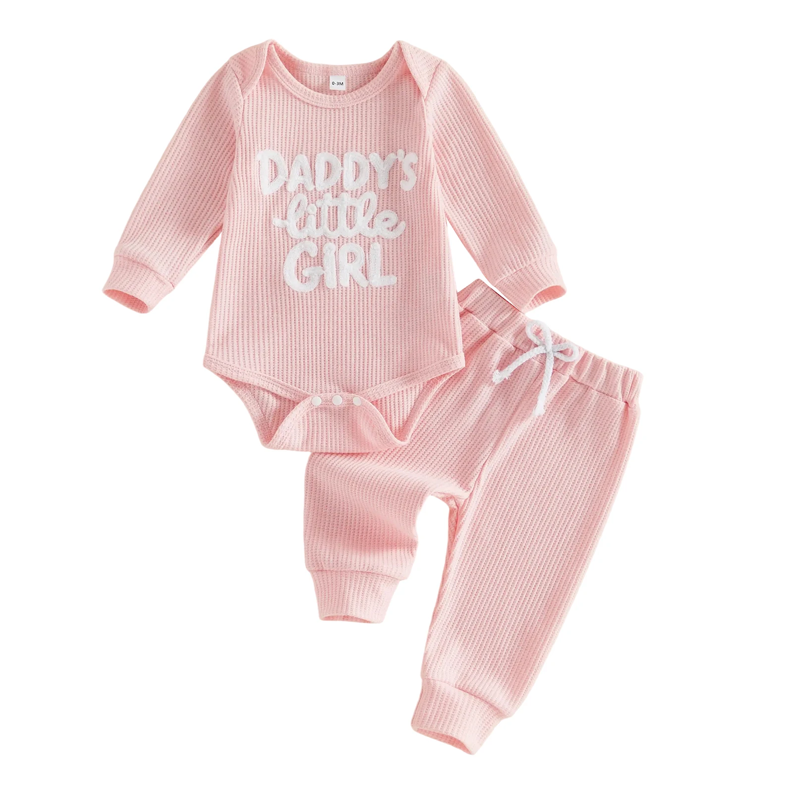 Infant Girls Fall Outfit Waffle Knit Long Sleeve Crew Neck Romper Jogger Pants