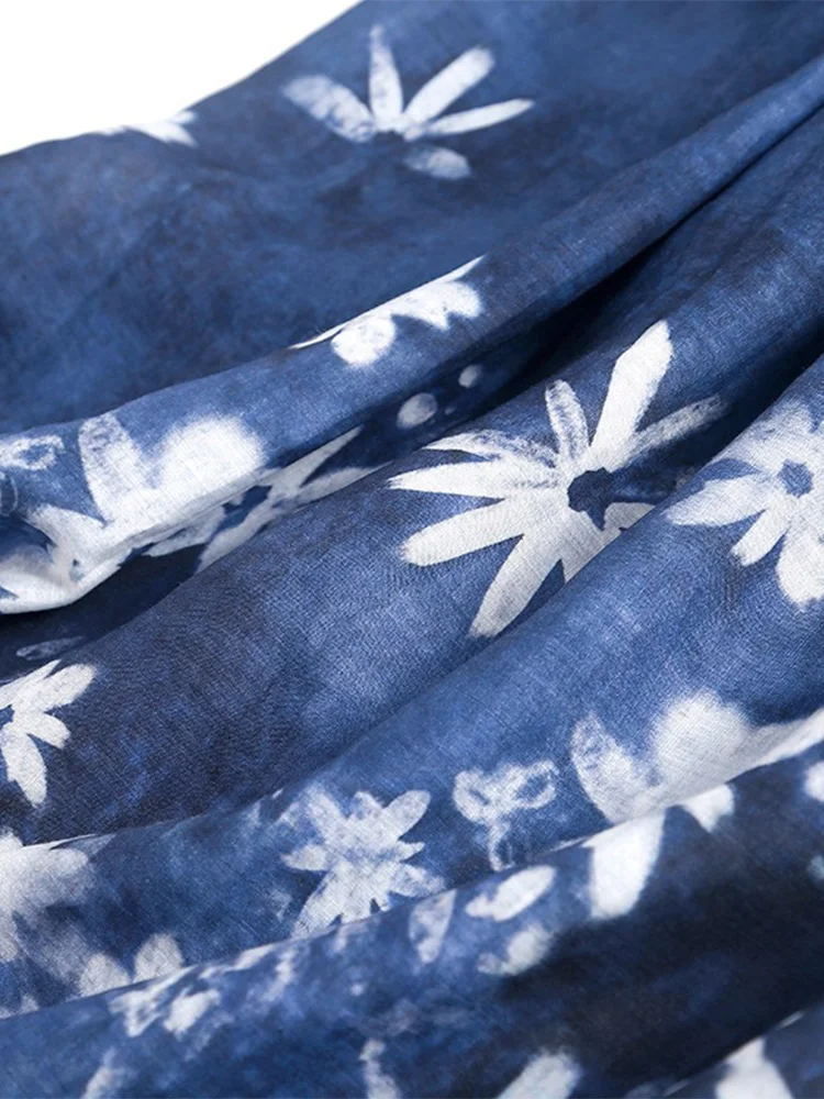 Artistieke print linnen lange Svel Dr dames casual zomerjurk met riem ronde Ne losse taille A-lijn rok