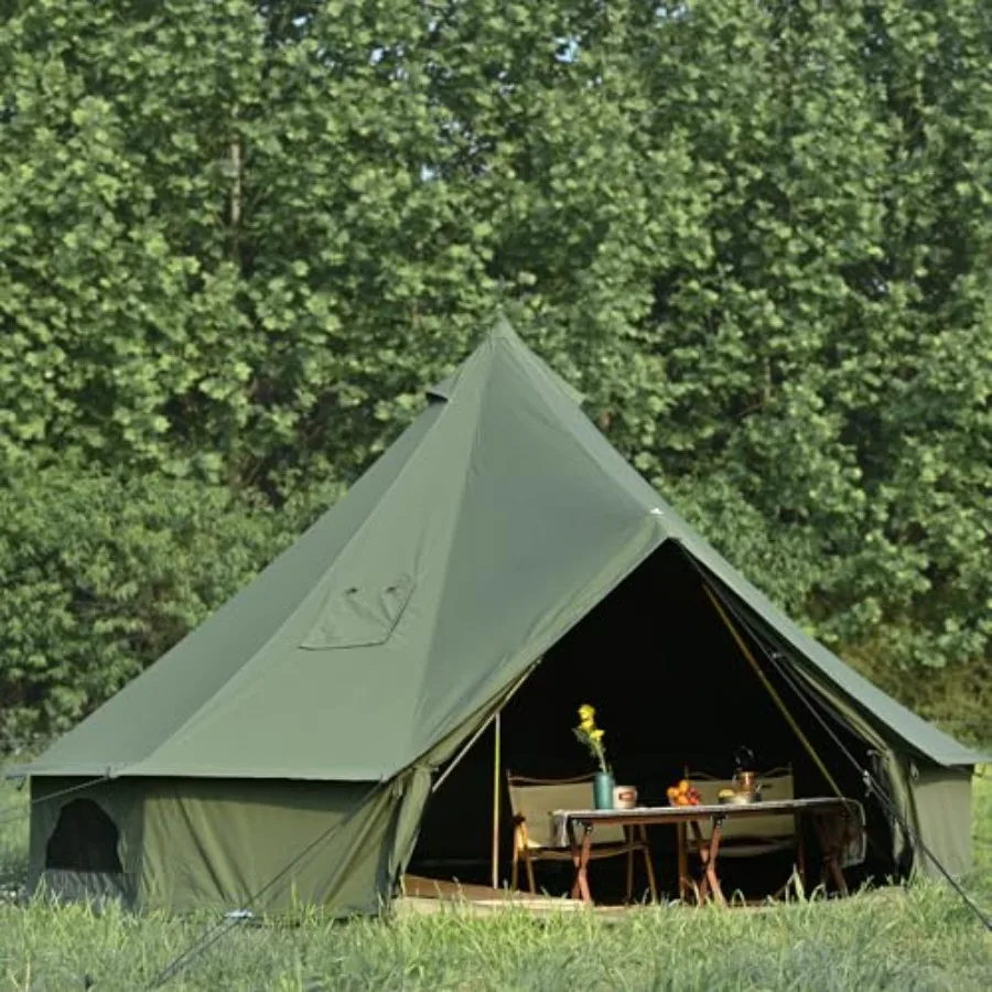 Cotton Canvas Bell Tent with Stove Jack Roomy Yurt for Family Glamping Camping 4 Season Tent with Zipped Removable Floor