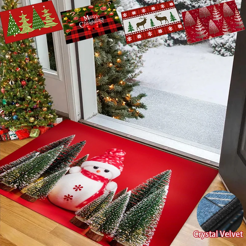 

Christmas Door Mat Crystal Velvet Holiday Decorative Floor Mat Anti Slip and Dirt Resistant Entrance Mat Felpudos Puerta Entrada