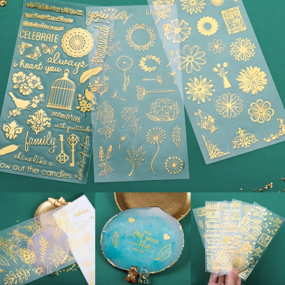 1/2 pçs cristal resina epóxi recheios ouro arte letras gato flores folhas adesivos resina molde decoração para diy jóias fazendo ferramentas