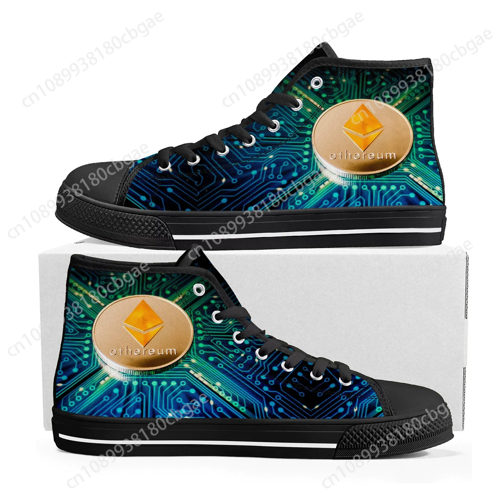 

Hot Ethereum Cryptocurrency Miner ETH Coin High Top Sneakers Mens Womens Teenager Canvas Sneaker Casual Couple Shoes Custom Shoe