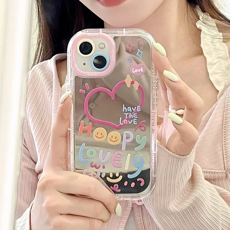 Coque de téléphone antichoc Lovely Girl Coussins Mirror, coque arrière pour iPhone 11, 12, 13, 14, 15 Pro Max