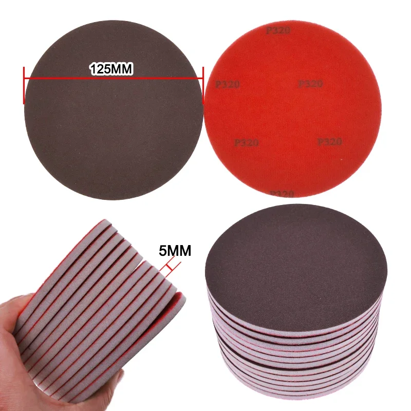 5 Inch Sponge Sanding Paper 10/20/50 Pcs Hook & Loop Round Sandpaper Assorted 120-2500 Girt for Polishing Car Metal Wood