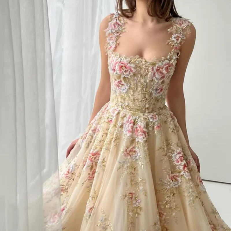 

customized champagne color Dresses High Low Cheap Dress Formal Party Prom crystal Tull flower Gowns Wear Gown