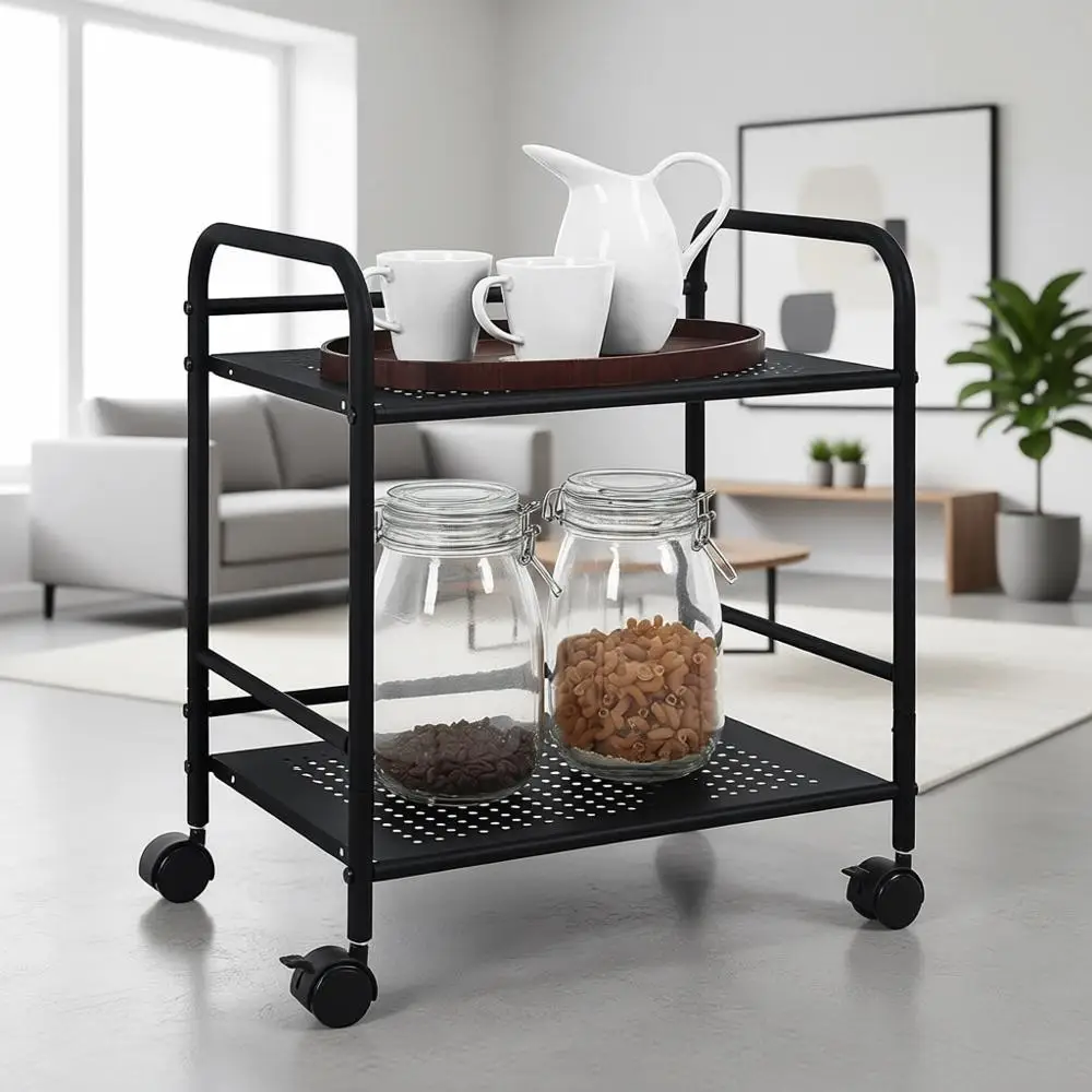 2-Tier Rolling Utility Cart - Mobile Storage with Casters for Home, Office, and Kitchen Organization