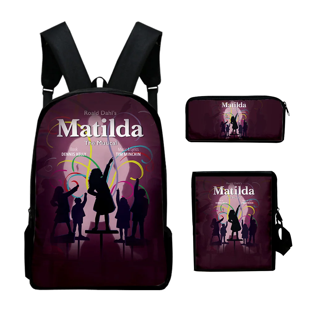 Trendy Youthful Roald Dahl's Matilda the Musical 3D Print 3pcs/Set Travel bags Laptop Daypack Backpack Shoulder Bag Pencil Case