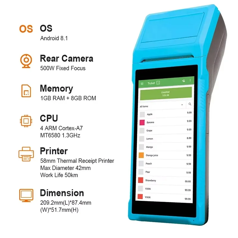 Android 8.1 PDA e-Boleta SII Loyverse POS System 58mm Thermal Printer Bluetooth WiFi Handheld POS Printer 5.5 Inch Touch Screen