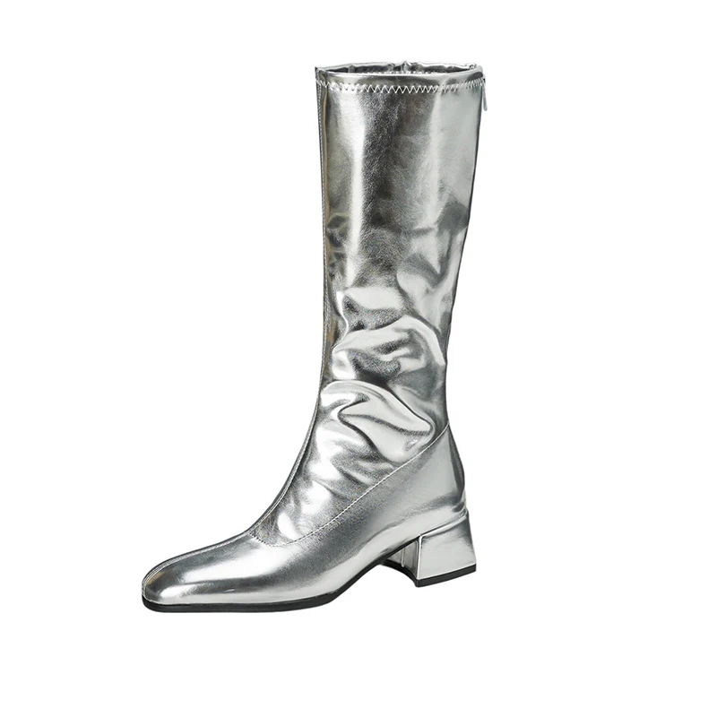 

Mid Calf Costume Boots for Women Comfy Sung Fit Cosplay Shoes Dancer Costume Booties Stretchable Soft Leather Footwear