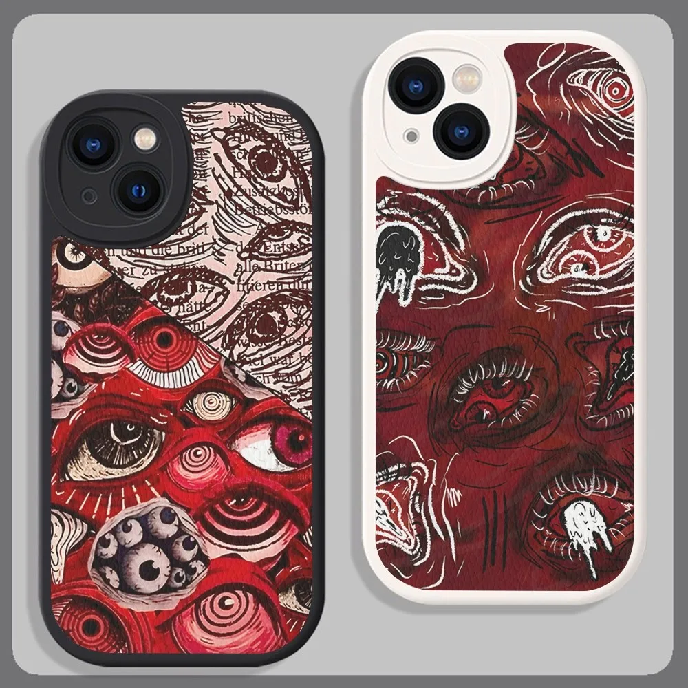 Spooky Scary Red Eye Phone Case Hard Leather For IPhone 16 15 14 13 12 Mini 11 14 Pro Max Xs X Xr 7 8 Plus Fundas