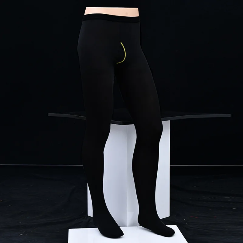 Spring and Autumn Men's Leggings Tight-fitting White Body Warm Sexy Velvet Leggings with Vertical Slits for 60-90kg Tight