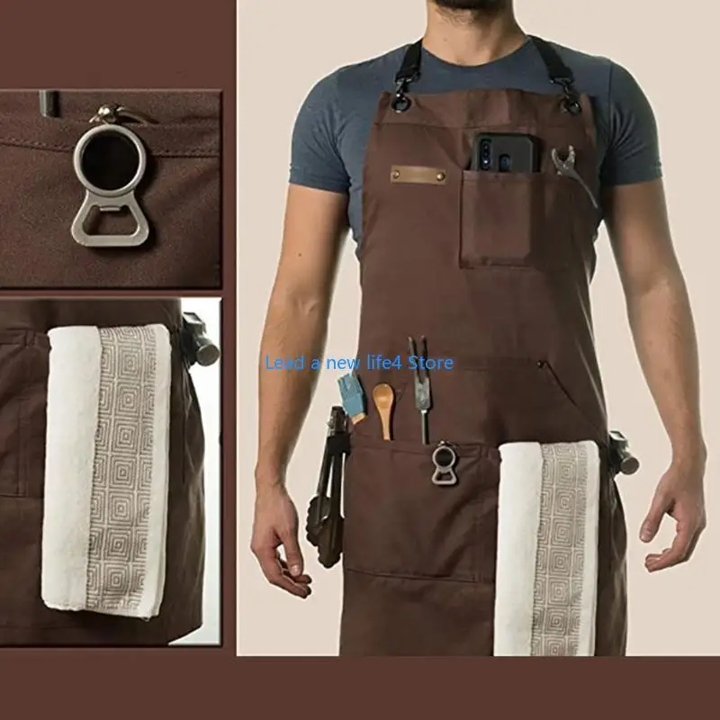 Y55E Stenffy Multifunzionale Apron Durevole tela durevole, cinturini croce regolabili, tasche multiple per barbecue, cucina