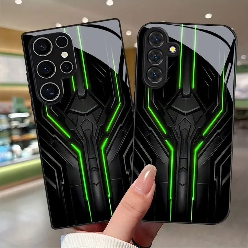 Black glowing line pattern glass phone case suitable for Samsung Galaxy S26 S25 S24 S23 S22 S21 S20 FE/Ultra/Plus anti drop