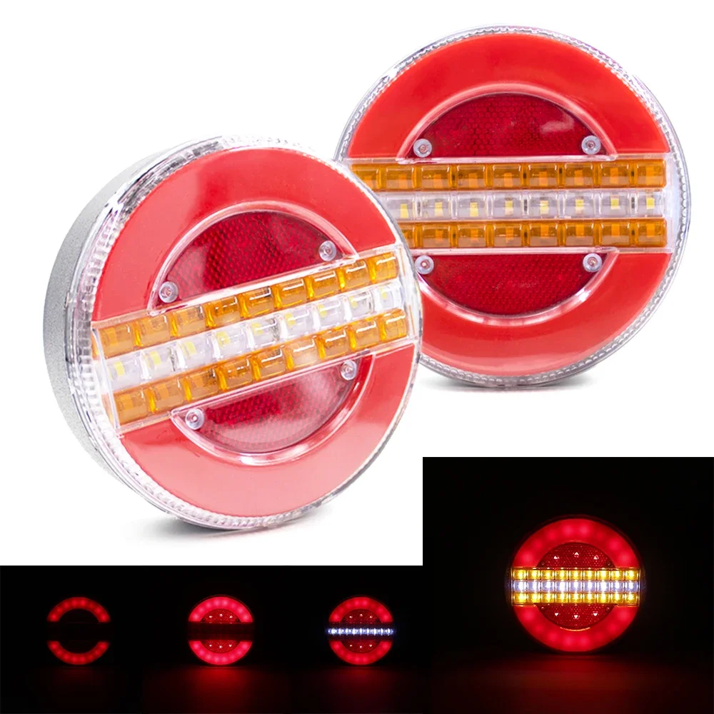 

2pcs 49 LED 12V 24V Round Rear Tail Light Sequential Dynamic DRL Flow Trun Signal Reverse Brake Stop Lamp Truck Trailer Lorry