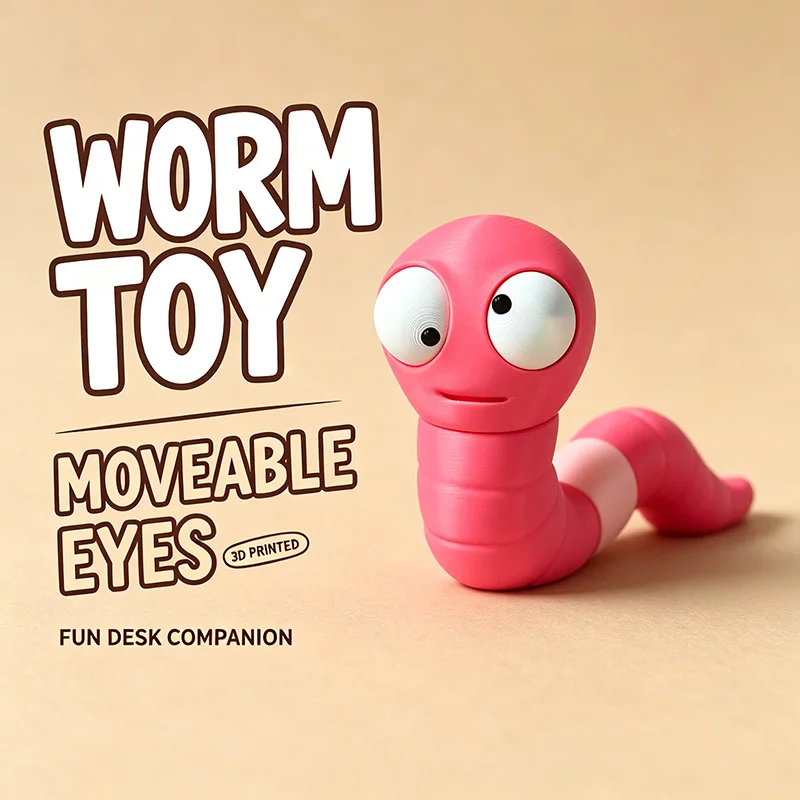 Cute Rotatable Eye Worm Figurine Cartoon Bug Model Bendable Segmented Body Desktop Tabletop Display Home Interior Ornament Decor
