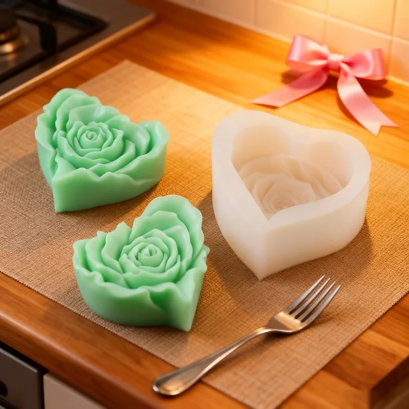 Valentinstag Rose Blume Silikon Kerze Form 3D Liebe Blume Seife Gips Harz Handwerk Form DIY Schokolade Backform Hause Geschenk