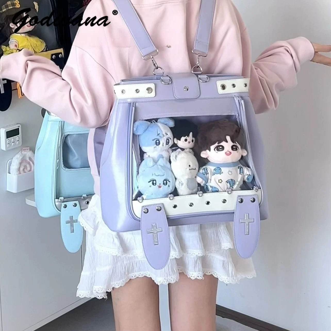 Original Rabbit Ear Chasing Star Shoulder Bags Japanese Style Students Cute Backpacks Leather Handbags for Women