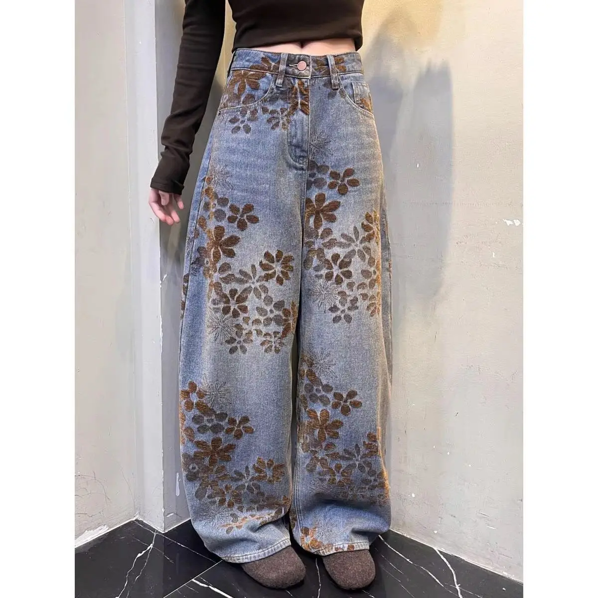Straight Tube Retro 2025 New Jeans Look Slim, Jacquard Floor Hugging Loose Pants, Stylish And Personalized