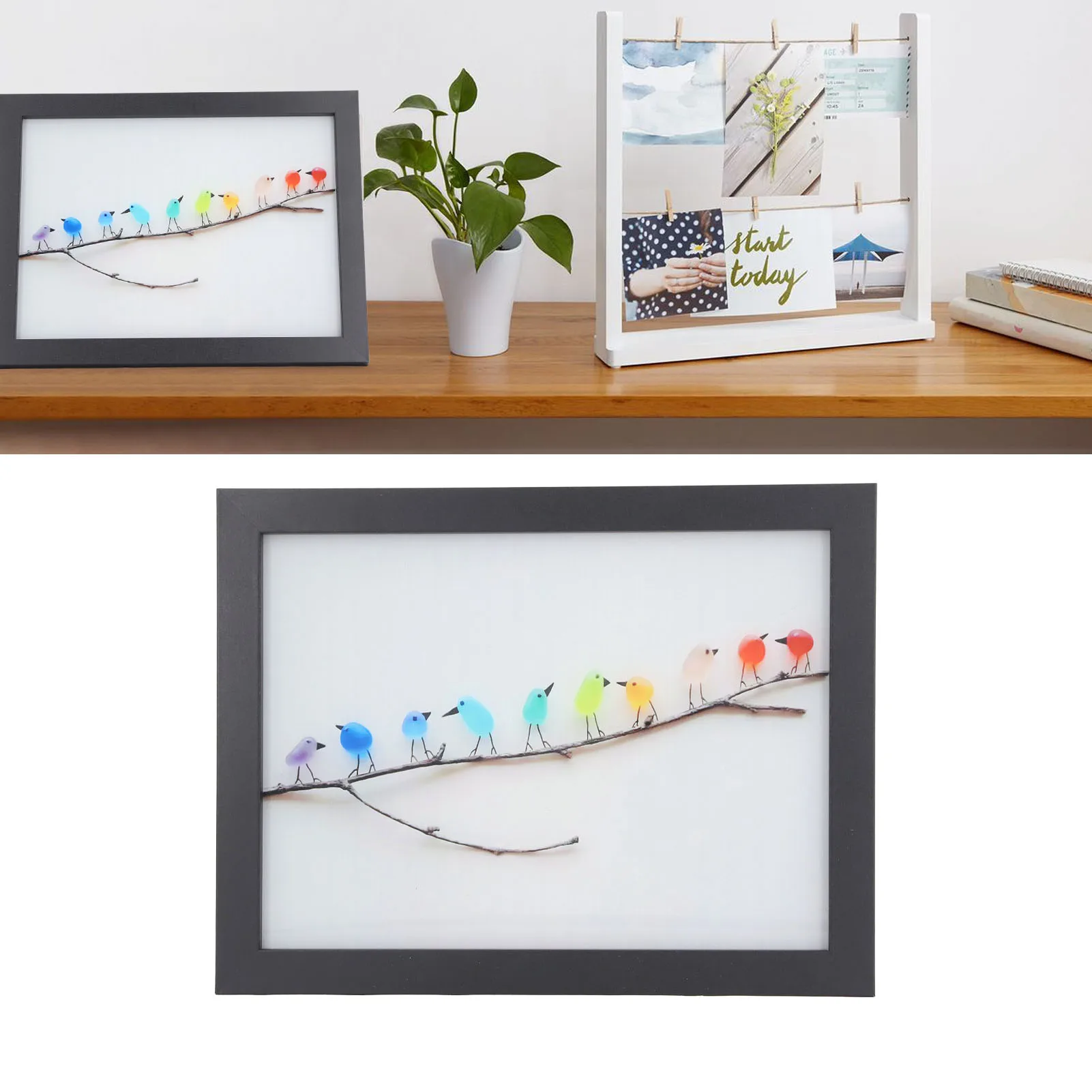 ZK20 Photo Frame Black Decorative Rugged Multifunctional Sea Glass Birds Picture Frame for Living Room Bedroom