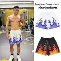 New 2025 Men's Beach Shorts Casual Comfortable Breathable Gradual Blue Flame Print Loose Fit Summer Shorts for Men