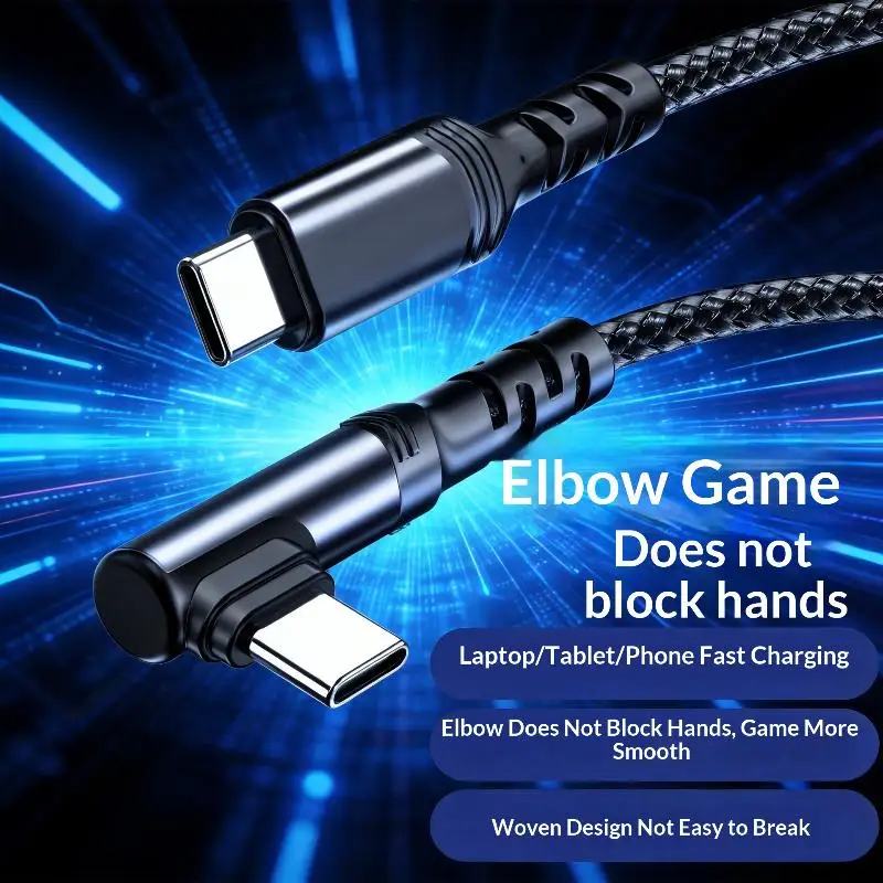 100W Fast Quick Charging Type-C Cables Right Angle Wire Cord For Data Transfer