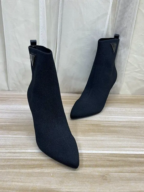 

Slim Fit Knitted Short Boots Women's Fashion Pointed Toe Color High Heel Slip on Boots Spring Autumn Seasonal Wear