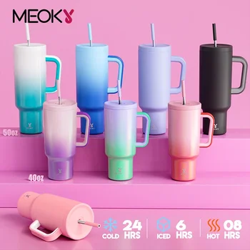 Meoky 이중 벽 물컵 텀블러, 커피 머그잔 플라스크, 운반하기 쉬운 스테인레스 스틸 보온병, 50oz  Best5