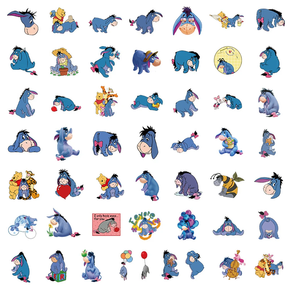 10/30/50PCS Disney Catoon Pooh Bear Eeyore Stickers Cute Tigger Piglet Decals Kids Toys DIY Notebook Laptop Fridge Phone Bike