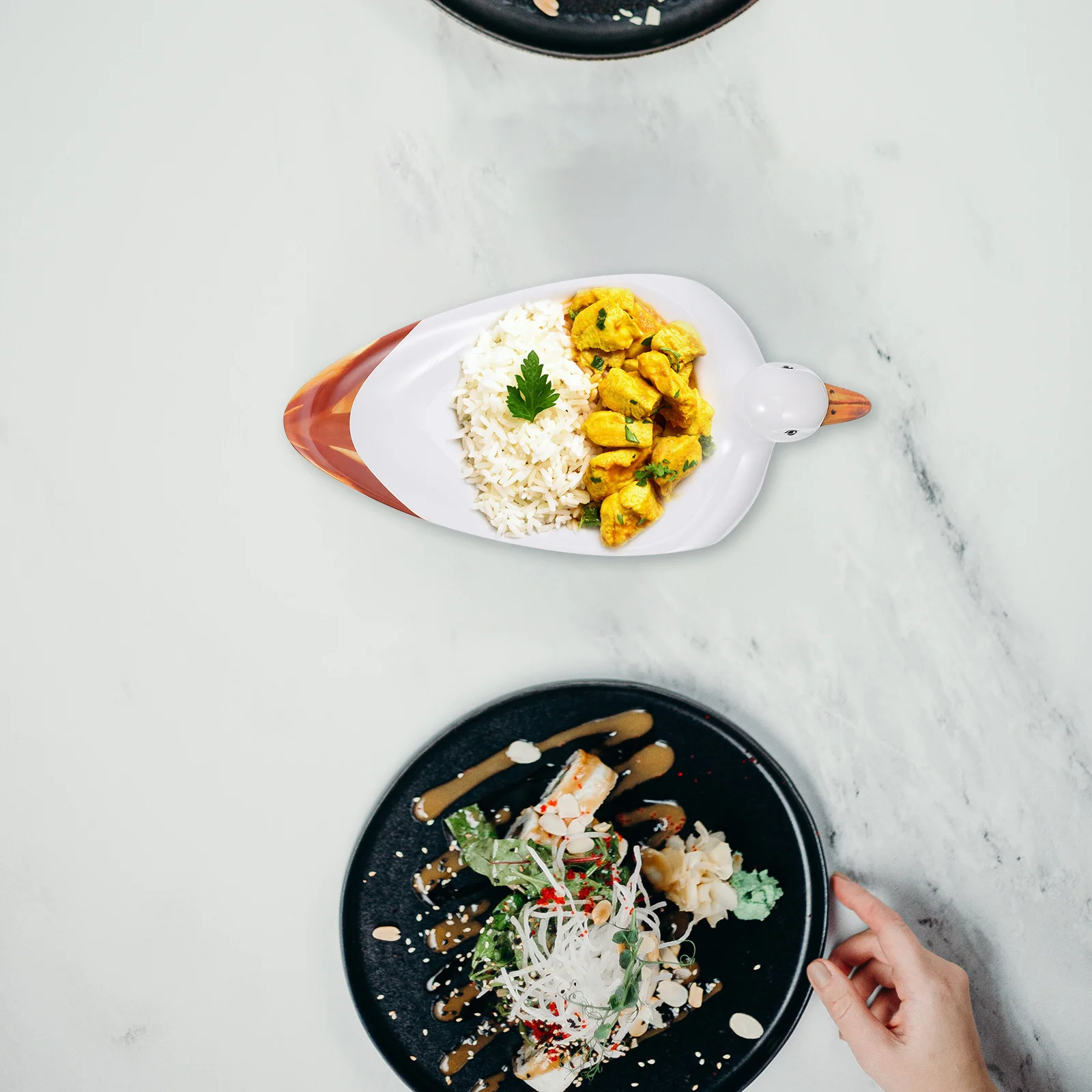 

1pc Duck Shape Melamine Plate Exquisite Lightweight Food Grade Serving Dish For Dessert Salad Snacks Fruit Dinner Tableware