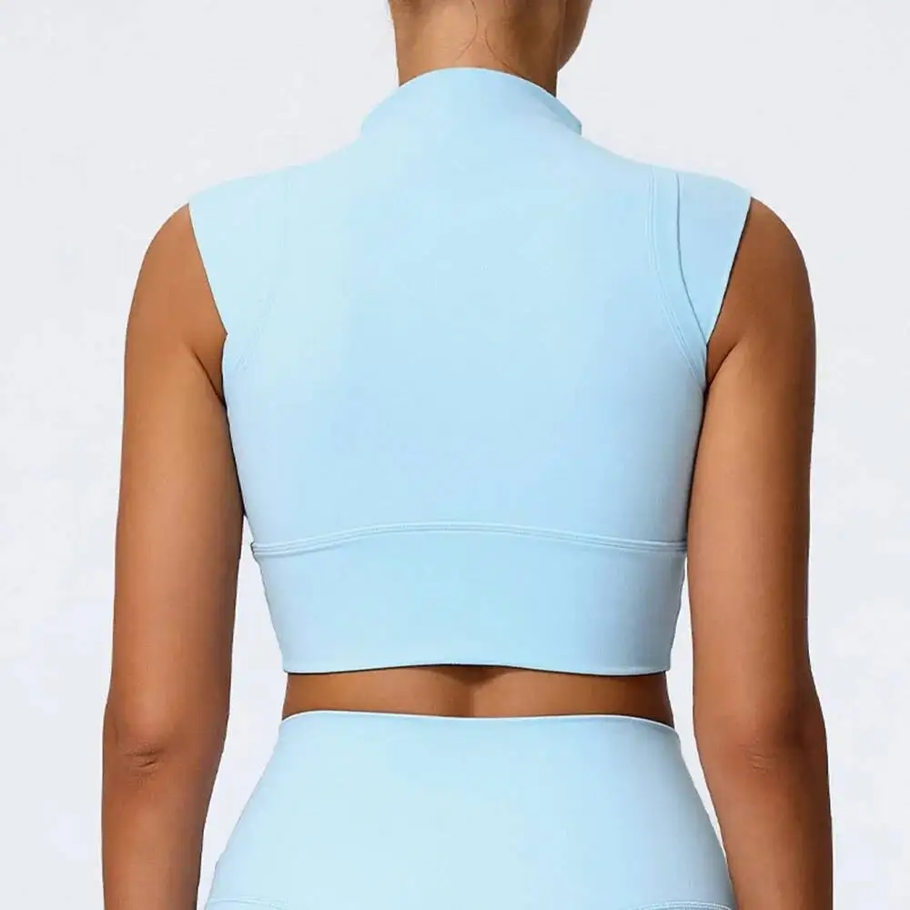 

European High Collar Sleeveless Running Fiess Sports Vest New Shockproof Breathable Yoga Bra Gathered Anti Vibration