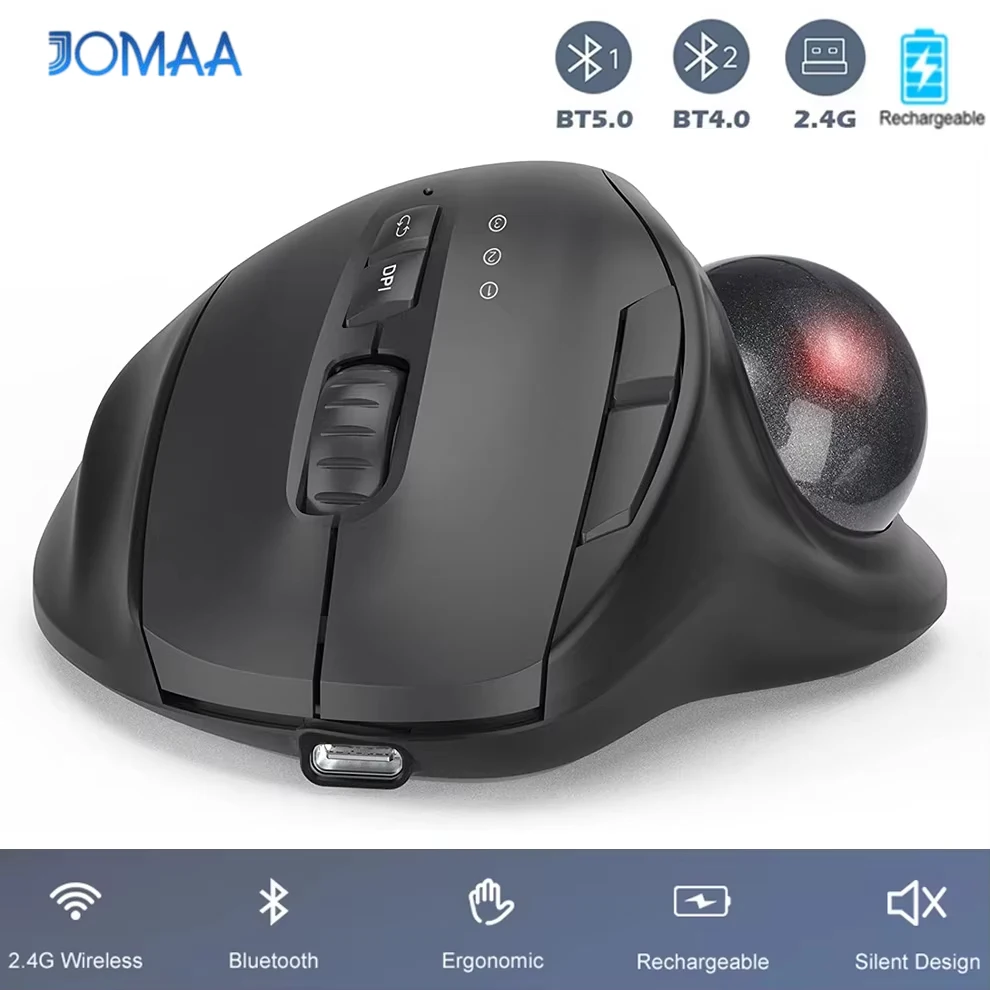 2400DPI Trackball Mouse ,2.4G & Bluetooth Rechargeable Mouse with EVA Case Bag Vertical Ergonomic Mice for Laptop iPad Mackbook