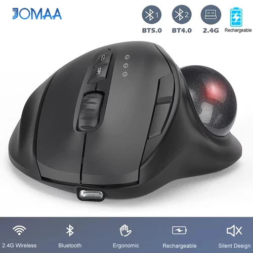 Ratón Trackball de 2400DPI, ratón recargable 2,4G y Bluetooth con funda EVA, ratón ergonómico Vertical para ordenador portátil, iPad, Mackbook
