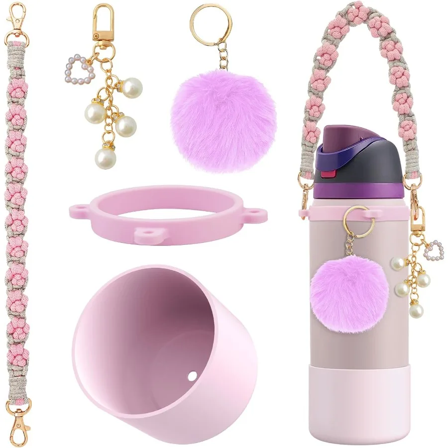 

Силиконовые аксессуары для ботинок для бутылок с водой, противоскользящий защитный рукав, ремешок с ручкой, плюшевый шариковый брелок для ключей FreeSip Twist и