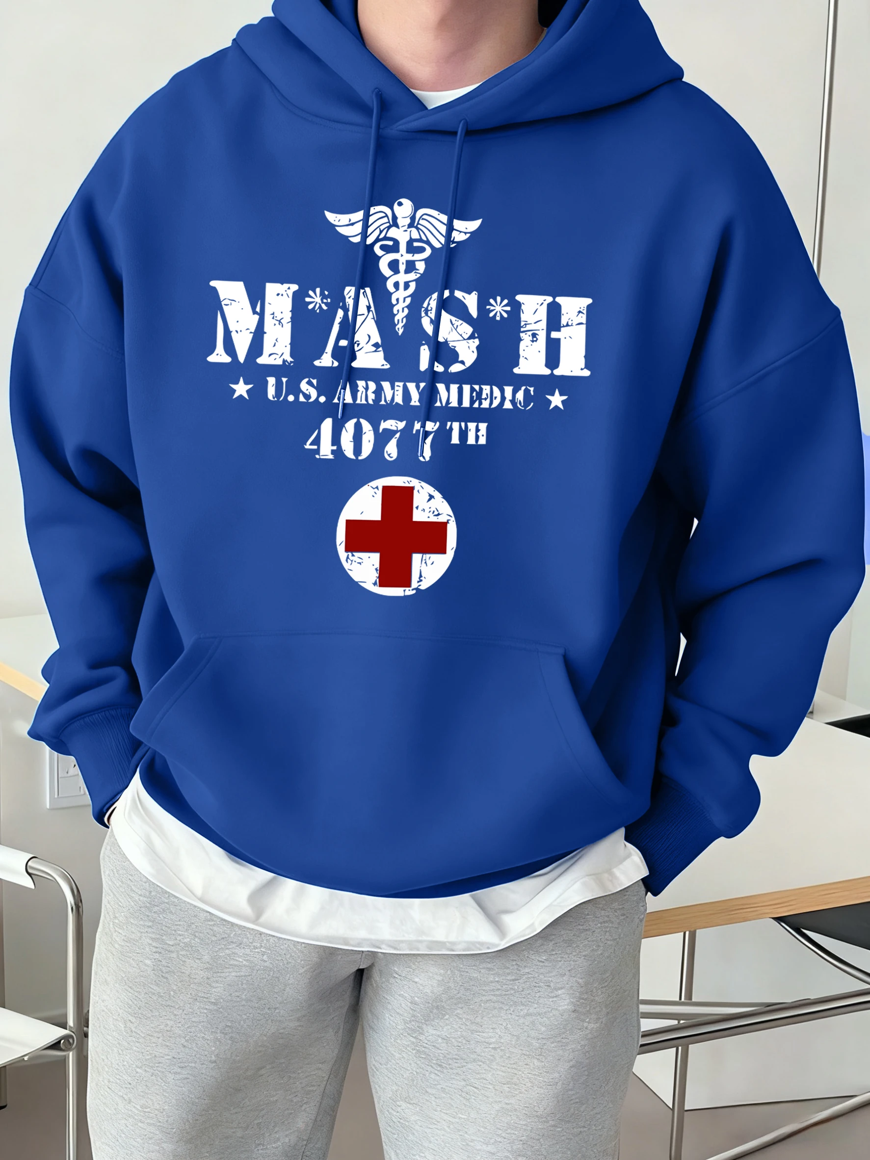 Mash Usa Rmy Medic Prints Street Soft Hoodies Male Commute Oversized Sweatshirts Fashion Fleece Clothes Pocket Comfy Streetwear
