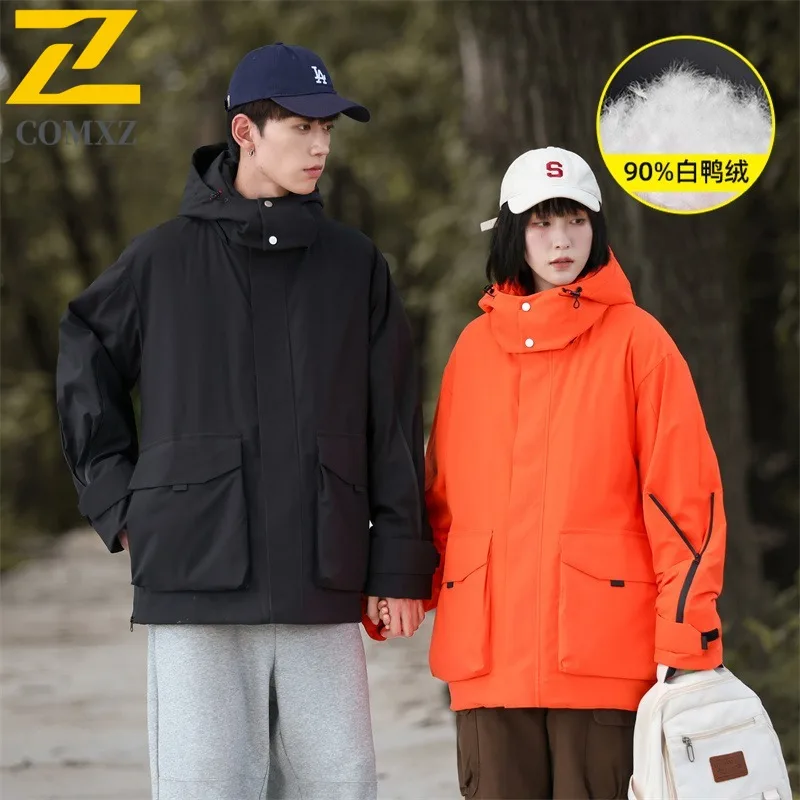 COMXZ Neutral New 3-in-1 Down Jacket Thickened White Duck Down Warm Windbreaker Casual Camping Cold Protection Winter Coat