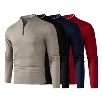 2025 New Men's Casual Fashion Zipper Solid Color Long Sleeved Polo Shirt Stand Up Collar Versatile Comfortable Top