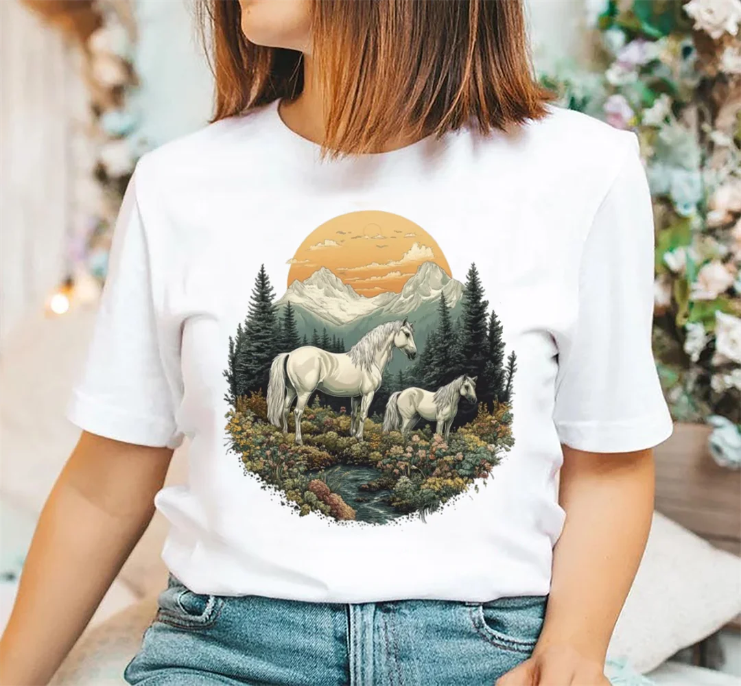 Camiseta con estampado de estilo navideño para mujer, camiseta de Festival estampada, bonita camiseta de manga corta divertida y versátil con cuello redondo para mujer