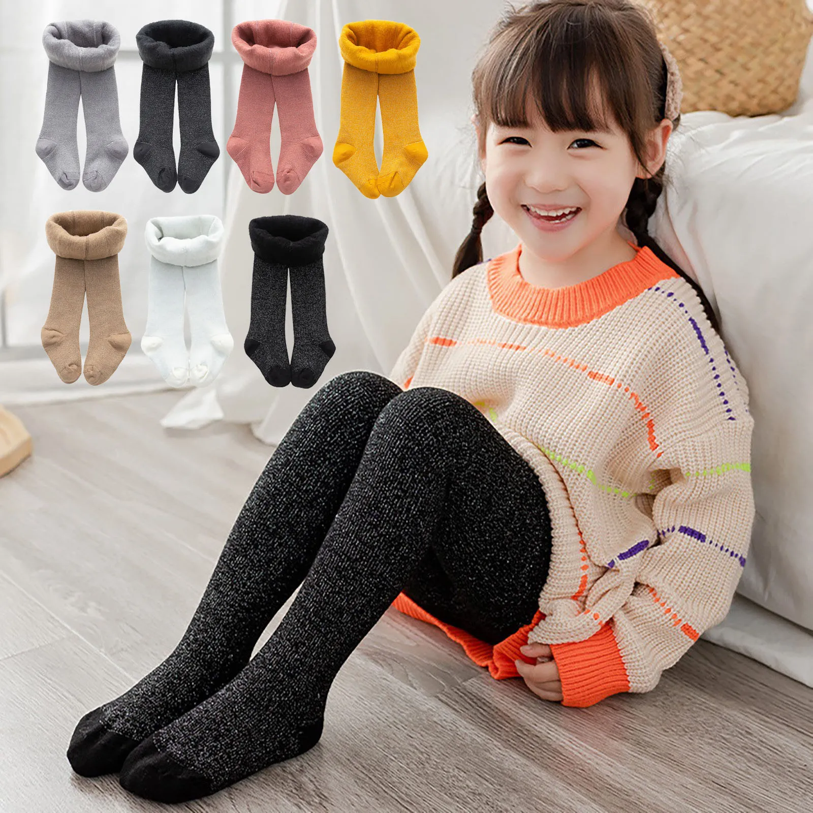 Spring Autumn Baby Girls Silver Glitter Velvet Tights Solid Color Black Pantyhose Ballet Stockings for 0-12Y Kids Clothes Stuff